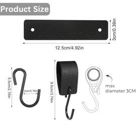 Lxoraziy 6 Pieces Leather S Hooks for Hanging, Stainless Steel S Shaped Multifunctional Hook, Leather Hooks Hanging Coats, Cups, Towels, Kitchen (Black)
