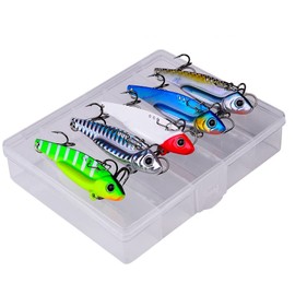 OriGlam 5pcs VIB Hard Fishing Lures, Crank Lures Kit, Metal Blade Baits, Spinner Blades Baits, Hard Metal VIB Fishing Lures Sinking Jigging Spoons for Trout Walleye Crappie