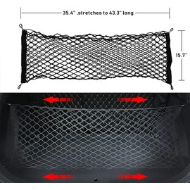 Car Rear Cargo Net, Heavy Duty Cargo Net Stretchable, Adjustable Elastic Storage Organizer Net, Trunk Cargo Storage Net with Hooks, Universal Fit for Car, Vehicle, SUV (35.4"x15.8")
