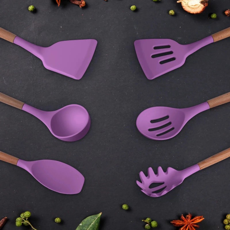 Kitchen 12-Pcs Kitchen Silicone Utensils Set with Heat Resist Wooden