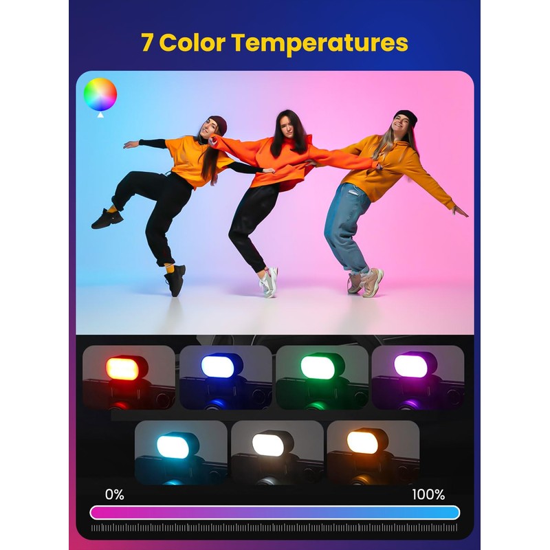 AOCHUAN Magnetic RGB LED Light, 7 Colour Temperature, 3 Brightness
