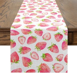 Feelyou Kids Pink Strawberry Table Runner 13" x 108"，Kawaii Cute Table Runners for Table Dresser Runner, Fruit Summer for Dinning Kitchen Party Holidays Home Decoration
