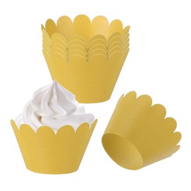 PATIKIL Cupcake Wrappers Paper, 50 Pack Baking Cups Standard Wave Decoration for Anniversary Birthday Weddings and Parties, Gold