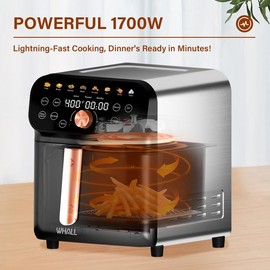 WHALL Air Fryer, 6QT Air Fryer Oven with LED Digital Touchscreen, 12-in-1 Cooking Functions Air fryers, Dishwasher-Safe Basket,Stainless Steel, 1600W - Black and Golden
