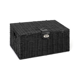 ARPAN Medium Resin Woven Storage Basket Box With Lid & Lock - Black