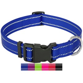 DEY - Premium Nylon Dog Collar, Reflective, Adjustable, for Small and Large Dogs, Many Colours and Sizes, Dog Collar, Cat Collar, Puppy Collar, Blue, S
