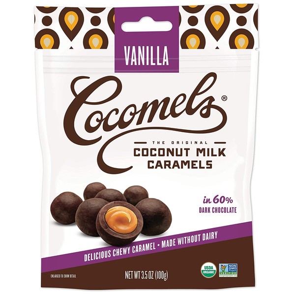 Cocomels Chocolate Vanilla Caramel Bites, Organic Candy, Dairy Free, Vegan, Gluten Free, Non-GMO, No High Fructose Corn Syrup, Kosher, Plant Based, (1 Pack)
