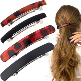 STSTR STSTR 4PCS French Barrette Hair Clips for Women, 2 Styles Small Tortoise Shell Hair Clip, Curved Frosted Thin Hair Flat Hair Accessories for Women (Black, Reddish Brown)