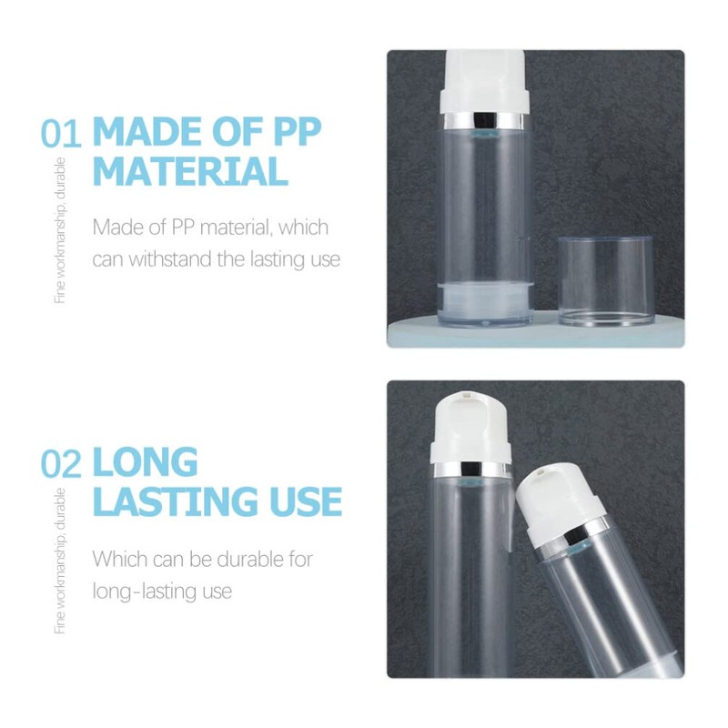 FRCOLOR 2pcs Empty Airless Pump Bottle Refillable Plastic Vacuum Pump
