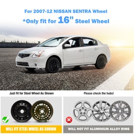 AUTOWIKI 16” Black Hubcaps Fit for 2007-2012 Nissan Sentra, Bolt-On Installation Wheel Rim Covers, Set of 4 PP Material Hub Caps - 16 Inch Black Lacquer