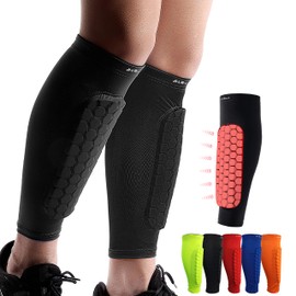HiRui Soccer Shin Guards Shin Pads for Kids Youth Adult, Calf Compression Sleeve with Honeycomb Pads, Support for Shin Splint Baseball Boxing Kickboxing MTB, Lightweight(1PAIR) (Black, X-Small)