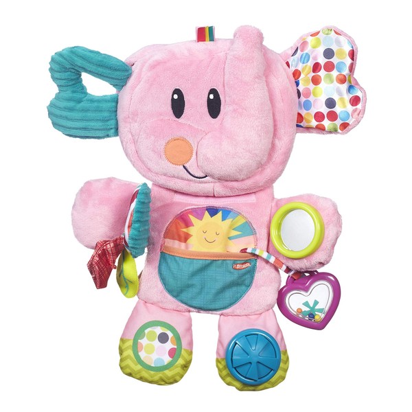 Playskool Fold 'n Go Elephant Stuffed Animal Tummy Time Toy for Babies 3 Months and Up, Pink ()