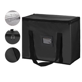 Roontin Large Insulated Cooler Bag with Zipper, Reusable Shopping Bag, Keeps Food Hot or Cold for Instacart, Restaurant, Food Transport, black, Neck pouch