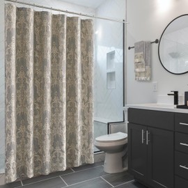 Loom and Mill Damask Fabric Shower Curtain Set, Classic Grey Bathroom Shower Curtain, Waterproof Heavy Duty Bathroom Curtain for Home Bathroom Decor Wall Divider 72" W x 72" L