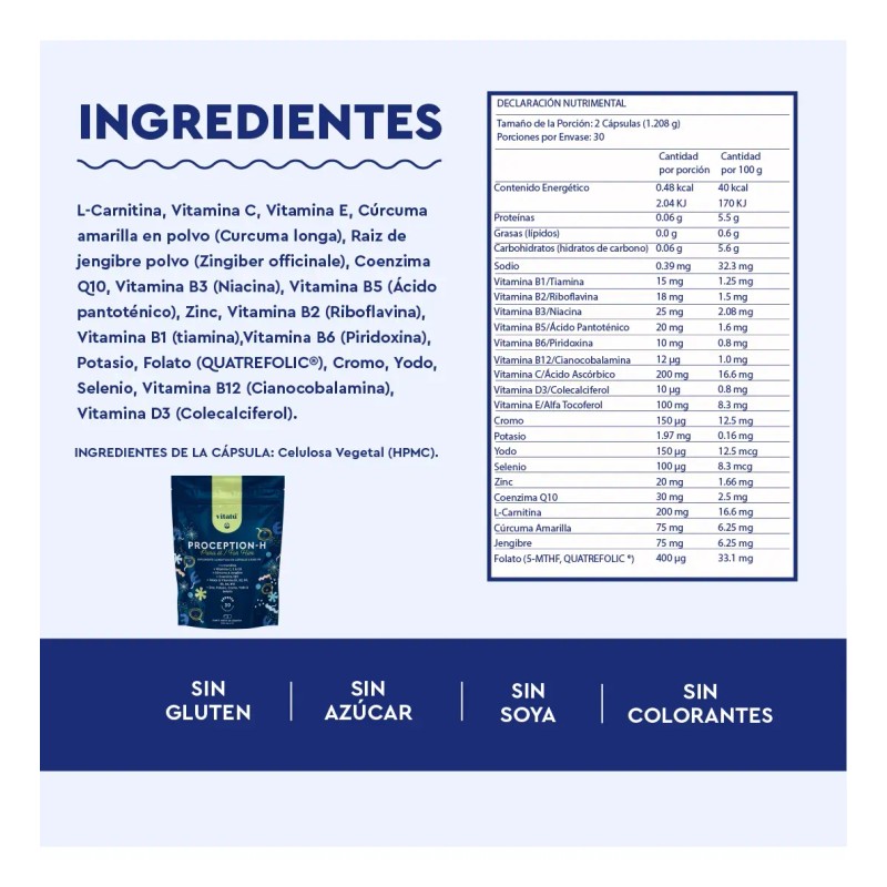 Vitatú Proception Suplemento Hombre Zinc Folato Carnitina Vitamina Q10 Cúrcuma