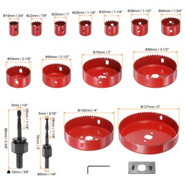 HARFINGTON 13pcs Hole Saw Set 3/4" - 5" (19mm-127mm) HSS (High Speed Steel) Professional Hole Saw Drill Bit Kit with Mandrels Hex Key Installation Plate for Metal Wood Plastic Plasterboard