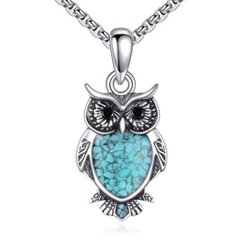 HKPATOP Owl Necklace 925 Sterling Silver Turquoise Owl Pendant Jewellery Gifts for Women Animal Lovers