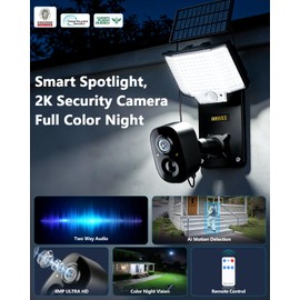 Solar Security Camera with Bracket & Spotlight, Smart Lighting Modes, 4MP Color Night Vision, PIR Detection, 2-Way Audio, 2.4G/5G WiFi, Outdoor Solar Battery Cameras for Home Security, Remote Control