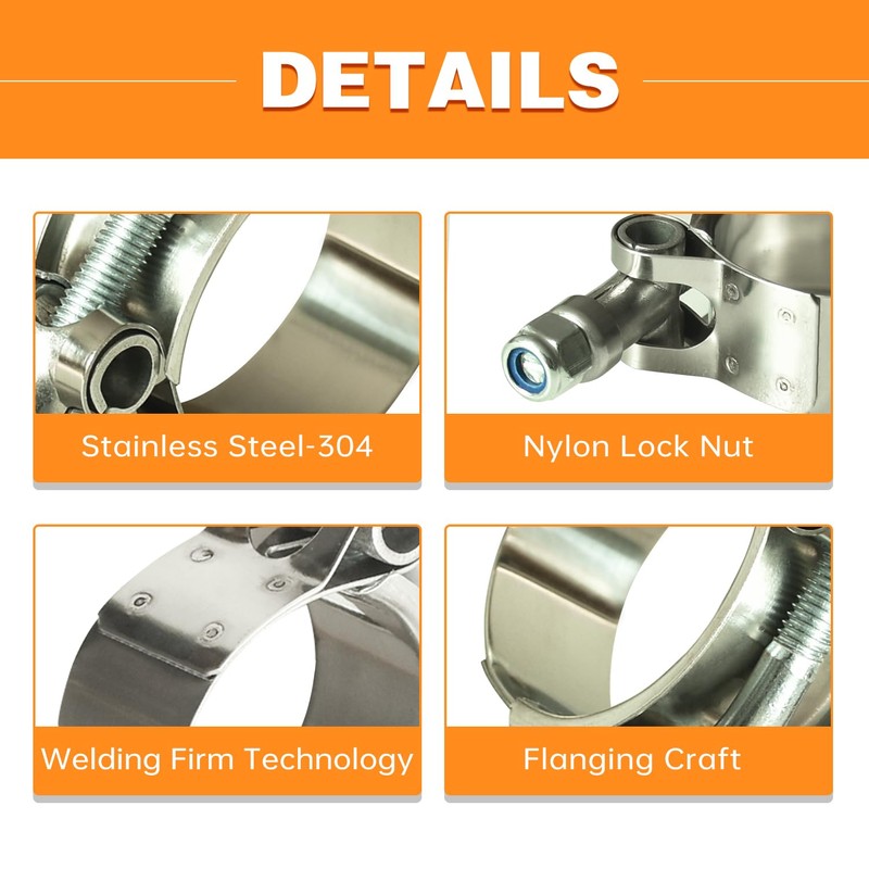 MINERGUY 2 Inch T Bolt Hose Clamps 304 Stainless Steel,