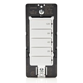 Leviton Countdown Timer Switch for household lights, heaters and exhaust fans, 2-4-8-12 hour, No Neutral Wire Required, Single Pole, 15A, 1/2 HP/9.8A Fan/Motor, DT112-1LW, White