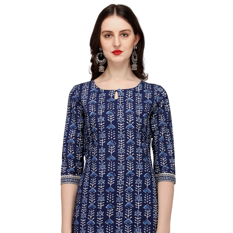 FIORRA Kurta recto de algodón para mujer con pantalón y