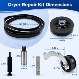 Dryer Rebuild Repair Kit for Speed Queen, Include RB170002 Dryer Roller Kit & D516792 ldler Pulley & D511255P Cylinder Belt & RB170003 Drum Glide Kit, for Speed Queen 1992 and Newer Repair Parts