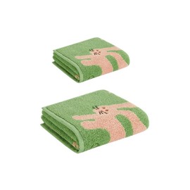 Moecat Life Towel Set, Face Towel, Hand Towel, 2-Piece Set, High Quality, 100% Cotton, Cute Animal Pattern (Rabbit Pattern)