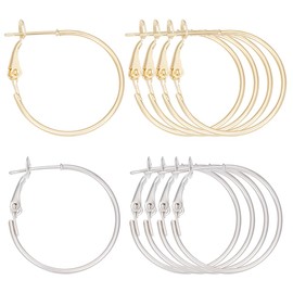 Beebeecraft 1 Box of 24 Hoop Earrings 18 Carat Gold-Plated Brass and Platinum Plated 2 Colours Ring Earring Wire Hoop Earrings for Jewellery Making Accessories
