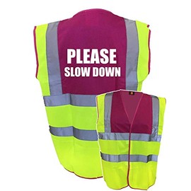 Equestrian Please Slow Down Hi Viz Vis Vest Horse Riding Reflective Waistcoat Jacket Road Safety Visibility Yellow/Pink XXX-Large