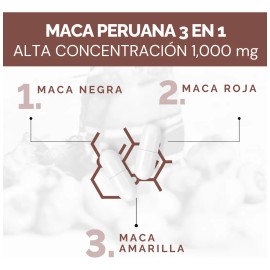 Oby Maca Power Mix | 3 Maca Peruana Orgánica 1000mg: Maca Negra, Maca Roja Y Amarilla | Alta Pureza | Suplemento Alimenticio Vegano | Testo 120 Capsulas Sin Rellenos | Vitaminas Hombre y Mujer