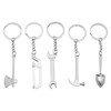 5Pcs Simulation Tool Keychain Simulation Wrench Key Rings Metal Shovel
