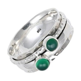 JEWELSTREZORO Onyx Edelstein Spinnerring 925 Sterling Silber Spinner Männer & Frauen Meditationsring Alle Größen Handarbeit Jewerly TSR155K_61 (19.4)