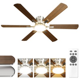 Hisummer 52 inch Modern Ceiling Fan with Light and Remote, Low Profile Flush Mount Farmhouse Ceiling Fan with Lights, Silver White Ceiling Fan with Light for Bedroom Living Room, 6 Blade, 6 Speeds