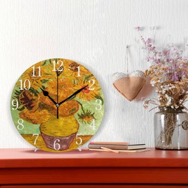senya Domook - Reloj de pared silencioso de 9.5 pulgadas, funciona con pilas, con estampado de girasol, redondo, decorativo, acrílico, silencioso, para recámara, oficina, escuela, hogar