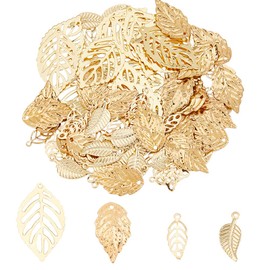 DICOSMETIC 80Pcs 4 Styles Filigree Leaves Charm Stainless Steel Leaf Charms Tree Leaves Charm Golden Leaf Pattern Charms Metal Hollow Pendant for Jewelry Making, Hole: 0.8-1mm