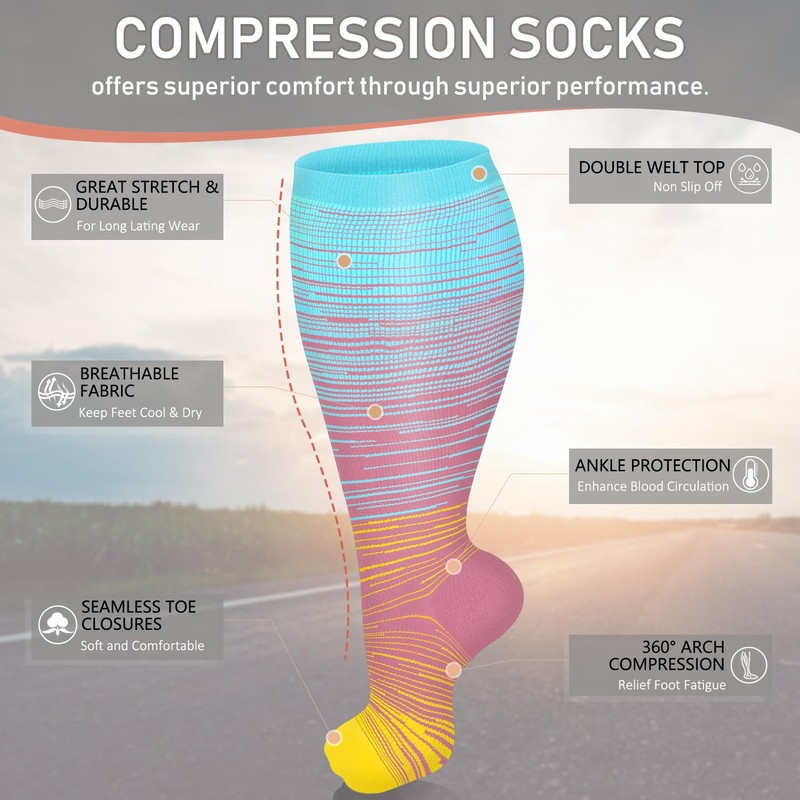 Diu Life 3 Pairs Plus Size Compression Socks for Women