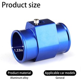 AICEL Water Temp Hose Adapter, Aluminum Temperature Gauge Joint Pipe Radiator Sensor, Water Sender Hose Radiator Sensor Adapter Attachment Hose Clamps, Universal Car Tuning Accessories (Blue/1.34")