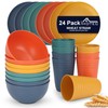 HOTEC 24-Pack Unbreakable Kitchen Plastic Wheat Straw Dinnerware Set –