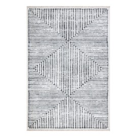 Bloom Rugs Caria Washable Non-Slip 6x9 Rug - Ivory/Black Striped Area Rug for Living Room, Bedroom, Dining Room, and Kitchen - Exact Size: 6' x 9'