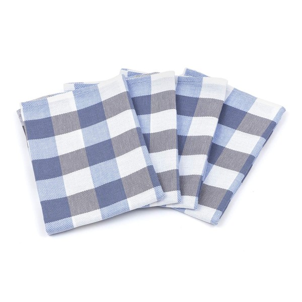 Zestri Set of 4 Tea Towels – Made in EU – 100% Cotton – Checked Tea Towels Absorbent Blue | 50 x 70 cm