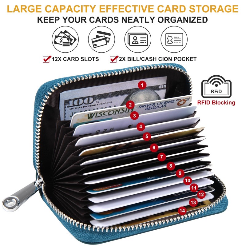 YOKONICO Credit Card Holder New Upgrade Genuine Leather RFID Blocking