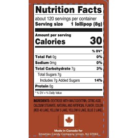 Smarties Lollipops 120 Count Vegan Gluten Free Assorted Fruity Treats