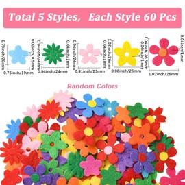 SUNNYCLUE 300Pcs 5 Styles Floral Embellishment Felt Flower Random Mixed Colorful Non Woven Fabric Flowers Shape Handmade Ornaments for DIY Crafting Sewing Clothes Bags Hats Decorations Accessories