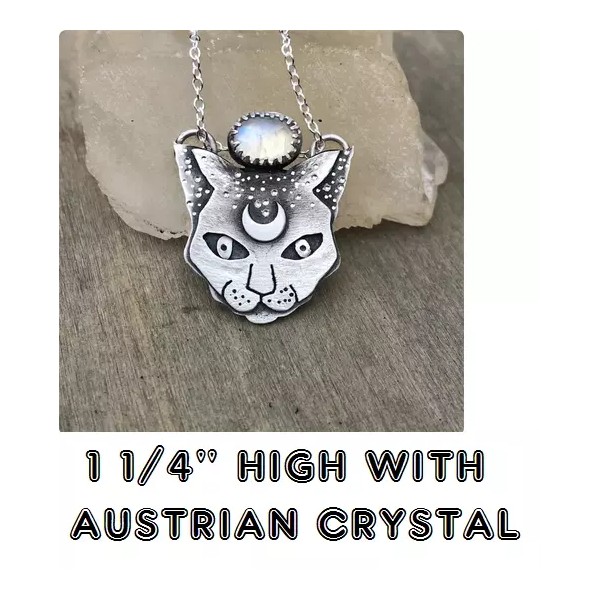 Fashion Jewelry CAT MOON FACE OCCULT PAGAN EYE HEAD Pendant