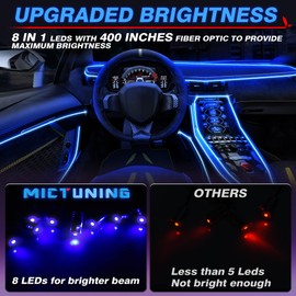 MICTUNING Car LED Interior Strip Light, 8 in 1 RGB Multicolor with 400 inches Fiber Optic Ambient Lighting Kits with Remote and APP Control, Car USB LED Strip Lights with Music Sync Mode