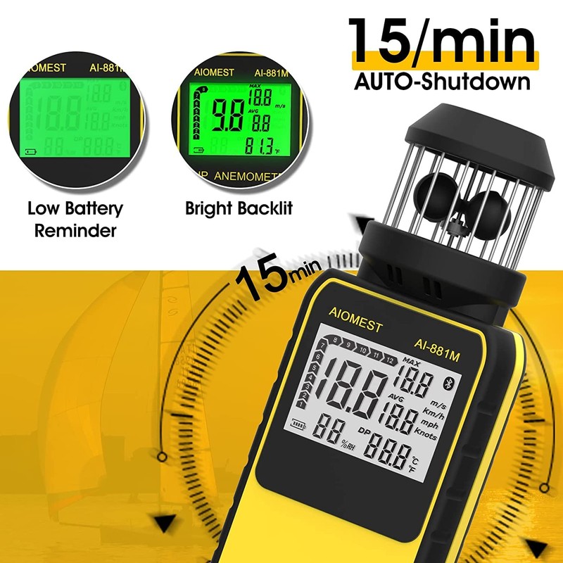 AIOMEST Wind Gauge Wind Gauge, 881M Digital Anemometer Handheld 4