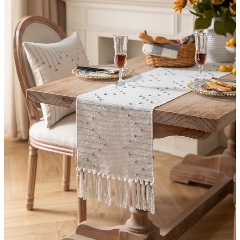 Caflife Boho Table Runner 13 x 108 Inch Long Natural