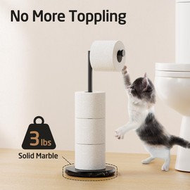 KES Toilet Paper Holder Stand with Weighted Natural Marble Base, Matte Black Free Standing Toilet Paper Holder with Reverse, 18/8 Stainless Steel Tissue Holder for Bathroom, Matte Black, BPH291A-BK