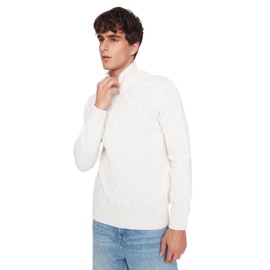 TRENDYOL Ajouré Men's Turtleneck Pullover Slim Sweatshirt, natural