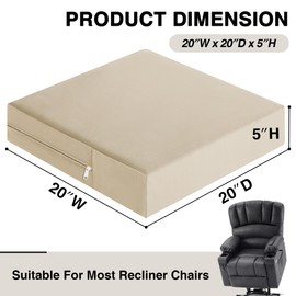 Tromlycs Recliner Cushions for Elderly Long Sitting Gel Memory Foam Cushion for Recliner 20 x 20 x 5 Inch Khaki